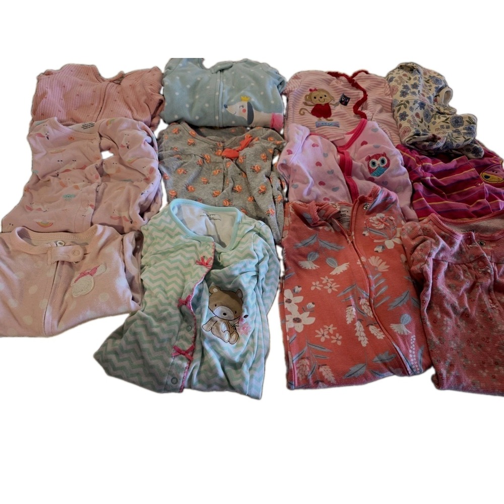 Baby Girl Sleeper Lot Carter's Floral Animal Prints Mixed Brands 9M 12M 10pc